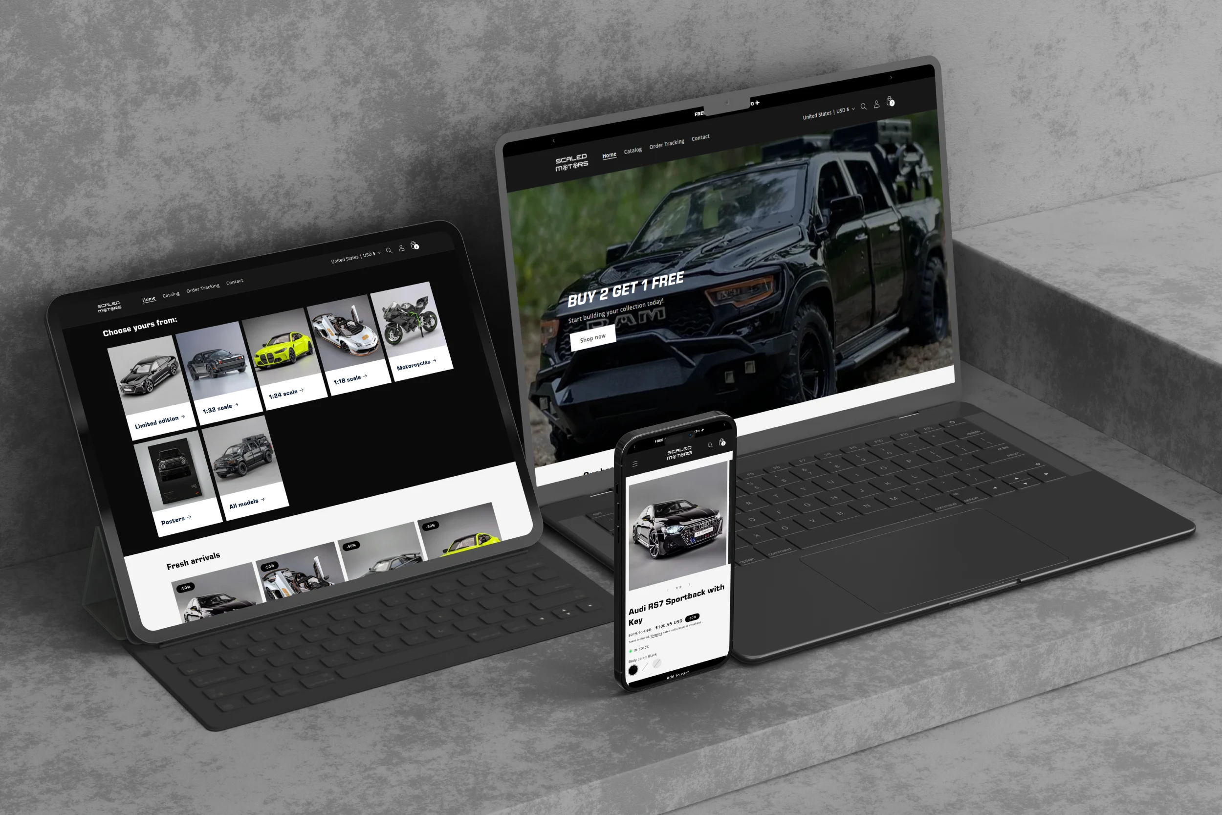 User-friendly and minimalistic store design for Scaled Motors